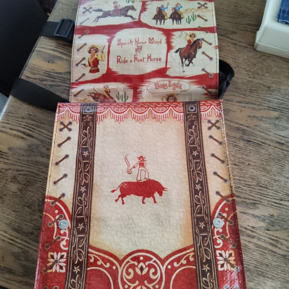 BOSS LADY NO BULL Blue Q Messenger Bag Vintage inspired Tote Crossbody Western - Picture 6 of 9